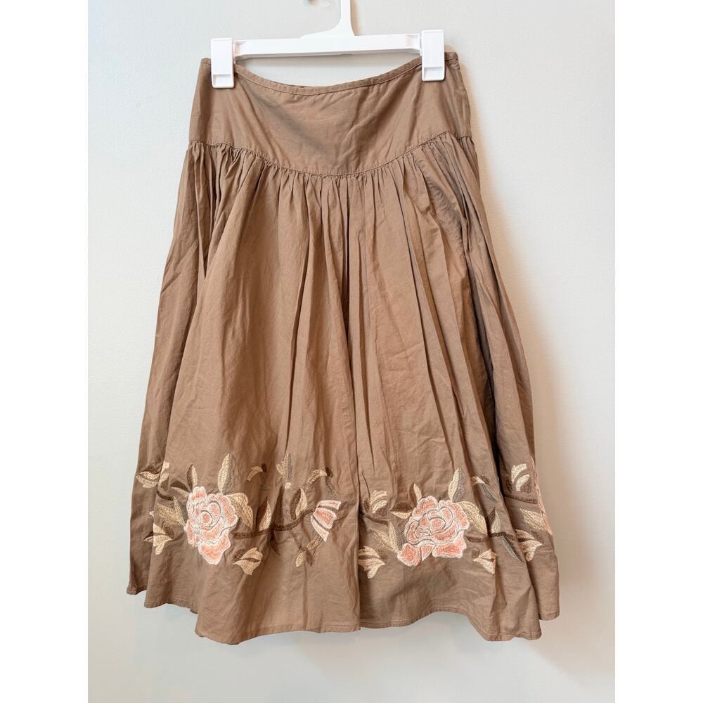 A.N.A VTG Embroidered Floral Midi Skirt Brown Size 8P Cottagecore Boho Aesthetic